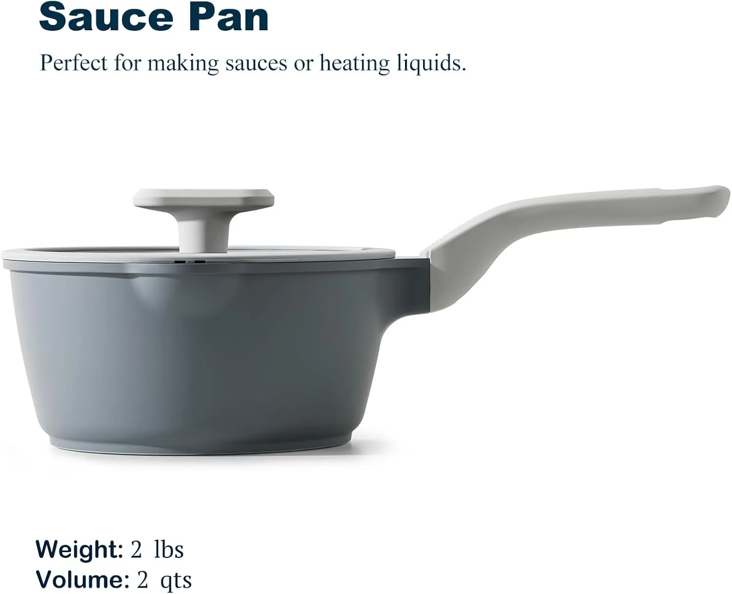 Nonstick Saucepan with Lid, 2 Quart Ceramic Sauce Pan, Non Toxic Sauce Pot with Pour Spouts for Multipurpose Use, PTFE, PFOA & PFAS Free, Induction Compatible.