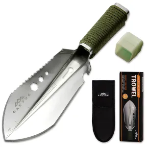 OAKVUE Backpacking Trowel – Lightweight Shovel for Camping, Hiking, Backpacking, Gardening – Compact Survival Multitool with Carrying Sheath (Silver)