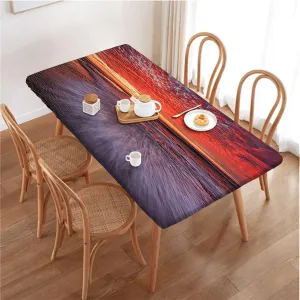 OOzie Orange Mauve Blue Fitted Tablecloth Cover, Sunrise Cloudy Sky at Seashore Waterproof Spill-Easy to Wipe, Great for Picnic Party Outdoor Patio Colorful Fits up 5 Foot Tables