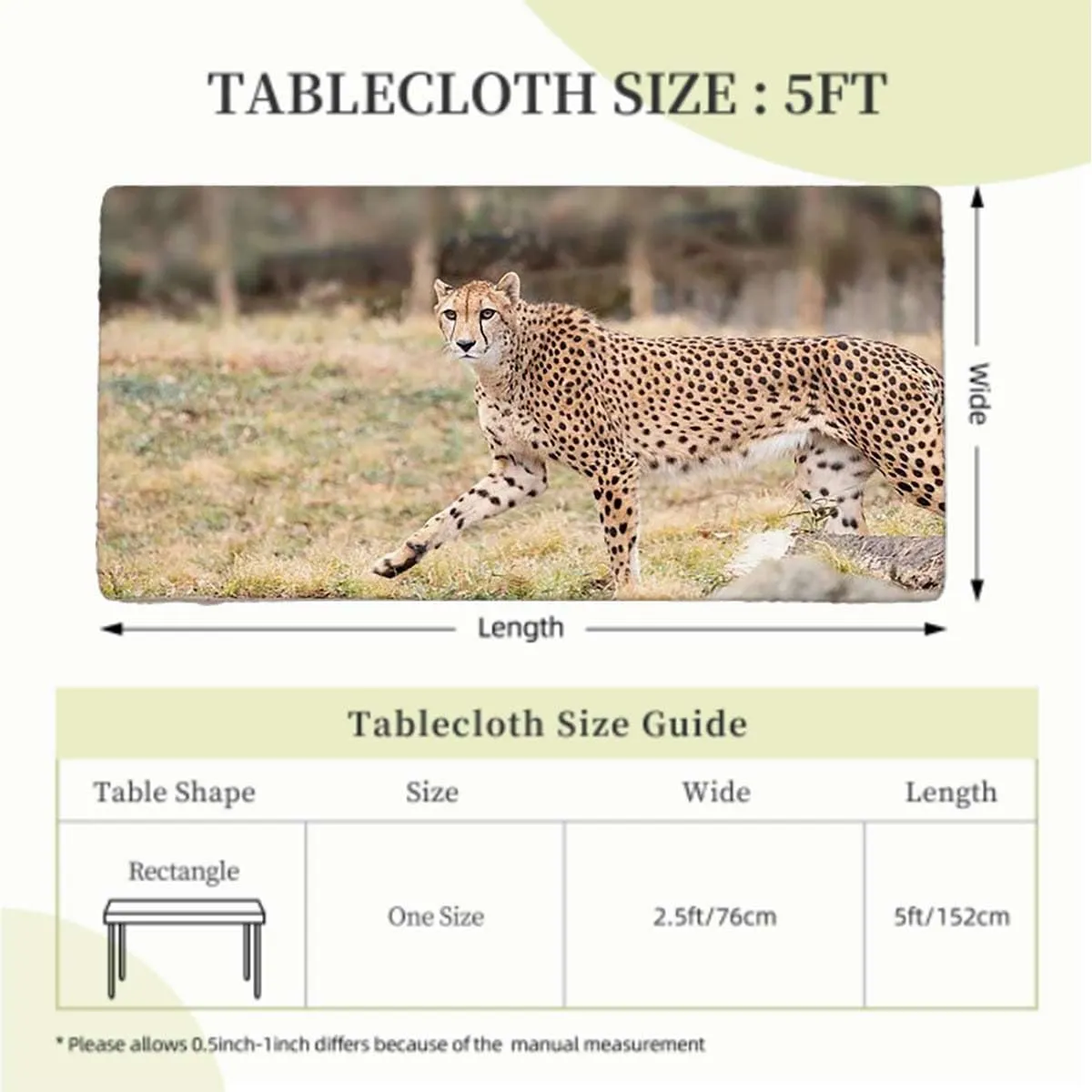 OOzie Tan Umber Brown Elastic Tablecloth for Indoors Outdoors Leopard Cheetahs Mountain Scenery Fitted Rectangular Table Cloth with Elastic Rim Africa Fits up 5 Foot Tables