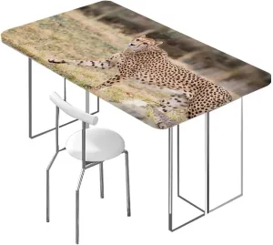 OOzie Tan Umber Brown Elastic Tablecloth for Indoors Outdoors Leopard Cheetahs Mountain Scenery Fitted Rectangular Table Cloth with Elastic Rim Africa Fits up 5 Foot Tables