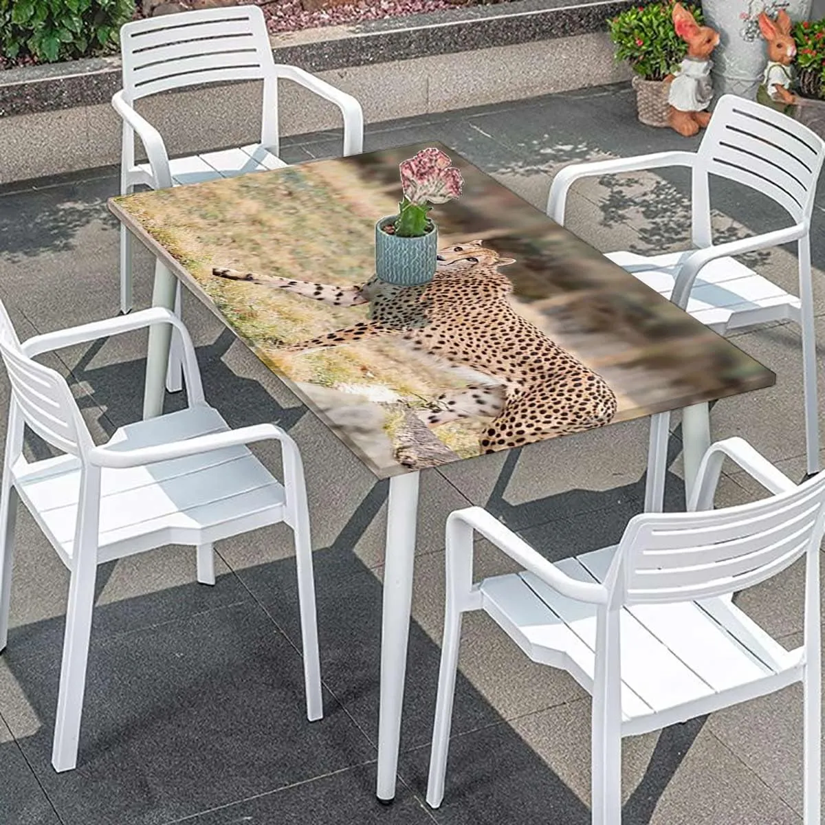 OOzie Tan Umber Brown Elastic Tablecloth for Indoors Outdoors Leopard Cheetahs Mountain Scenery Fitted Rectangular Table Cloth with Elastic Rim Africa Fits up 5 Foot Tables