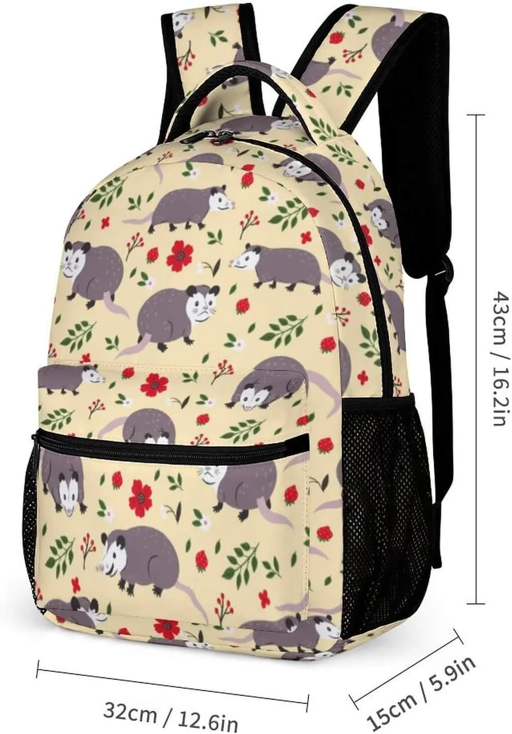 Opossum Backpack with Lunch Box & Pencil Case for Kids Girls Boys School, 16 Inch Cute Opossums Bookbag, School Backpack for Students Children, Lightweight, Large Capacity