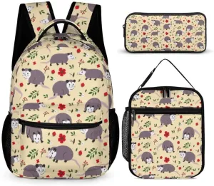 Opossum Backpack with Lunch Box & Pencil Case for Kids Girls Boys School, 16 Inch Cute Opossums Bookbag, School Backpack for Students Children, Lightweight, Large Capacity
