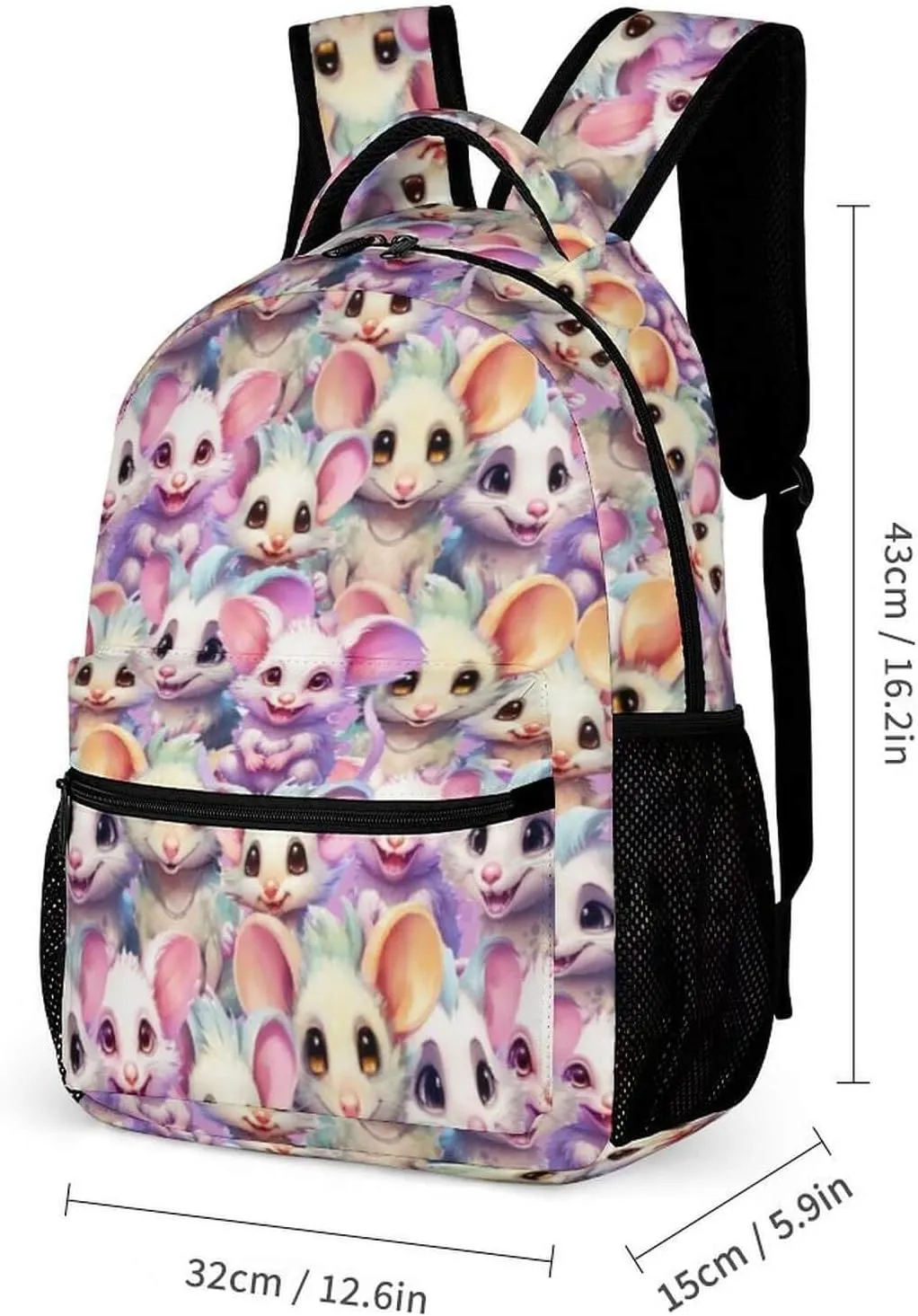 Opossum School Backpack for Kids Girls Boys, 16 Inch Cute Opossums Themed Bookbag, Personalized School Backpack for Students Children, Lightweight, Large Capacity