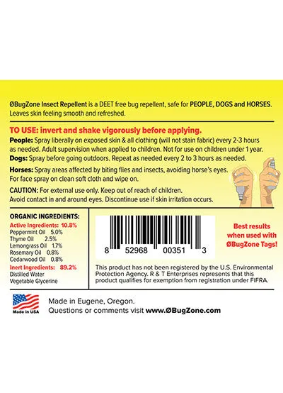 ORGANIC INSECT REPELLENT SPRAY 4 OZ BOTTLE