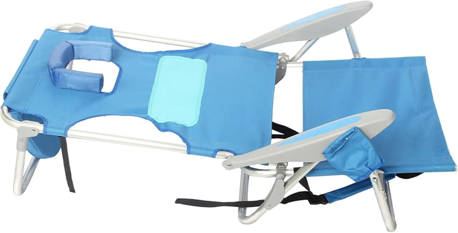Ostrich Ladies Comfort & On-Your-Back Lightweight Beach Reclining Lawn Chair with Backpack Straps, Outdoor Furniture for Pool, Camping, or Patio, Blue