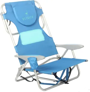 Ostrich Ladies Comfort & On-Your-Back Lightweight Beach Reclining Lawn Chair with Backpack Straps, Outdoor Furniture for Pool, Camping, or Patio, Blue