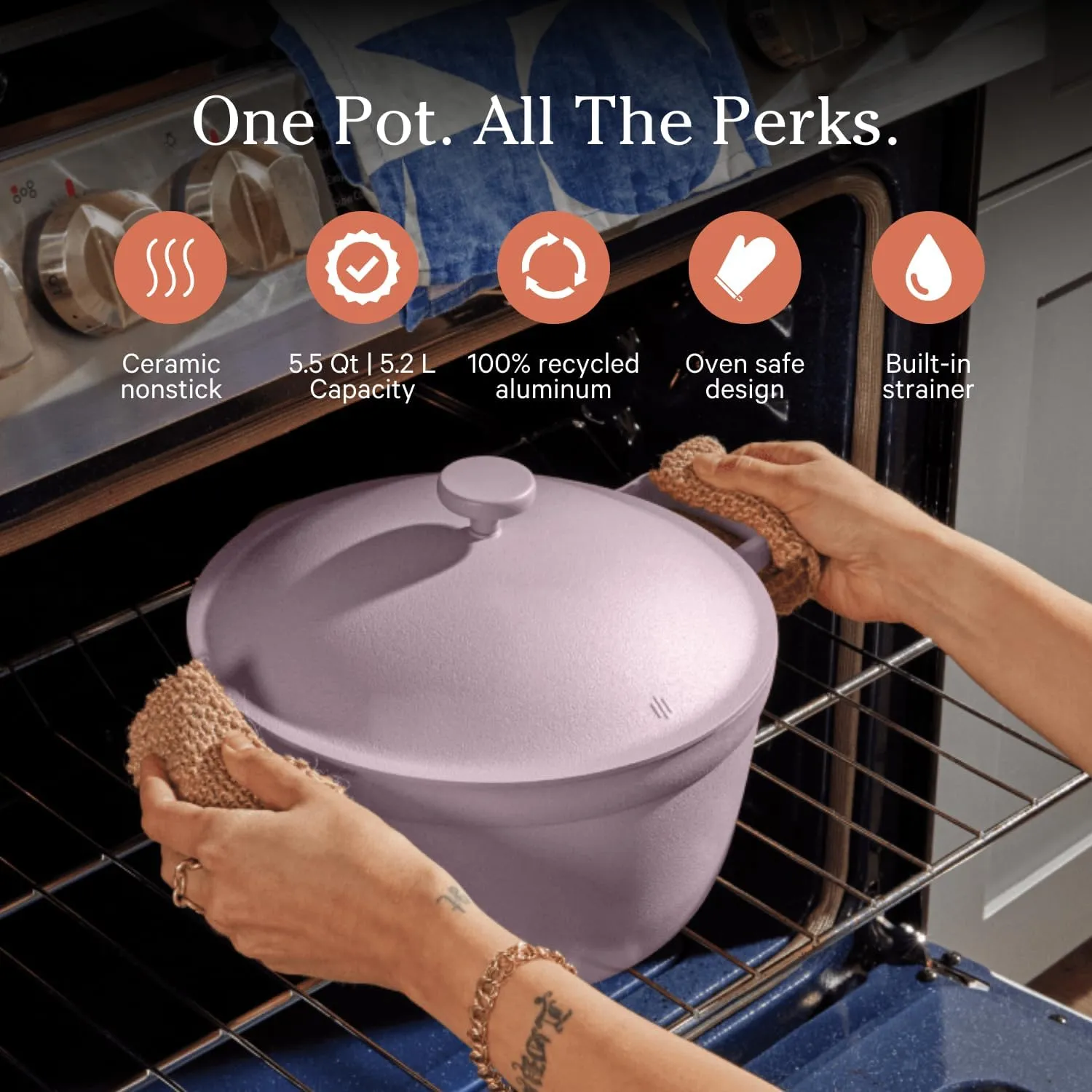 Our Place Perfect Pot - 5.5 Qt. Nonstick Ceramic Sauce Pan with Lid | Versatile Cookware for Stovetop and Oven | Steam, Bake, Braise, Roast | PTFE and PFOA-Free | Toxin-Free, Easy to Clean | Lavender