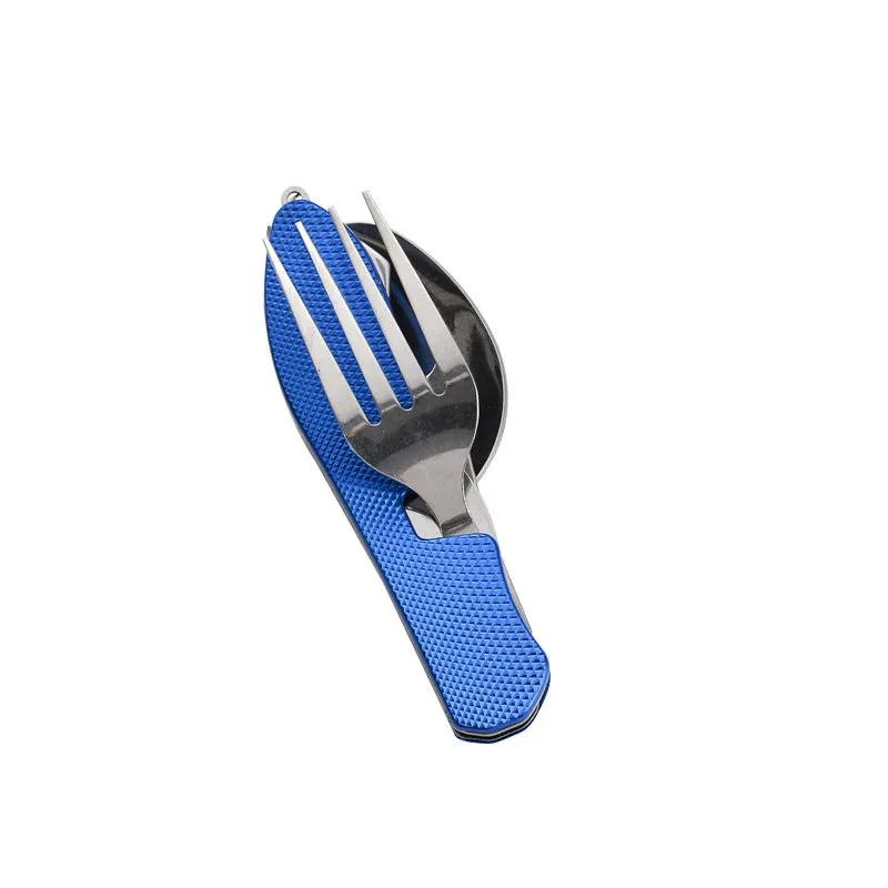 Outdoor Camping Utensils Portable Stainless Steel Foldable Spoon Fork Knife Bottle Opener Combo Set Cutlery Tableware Multitool