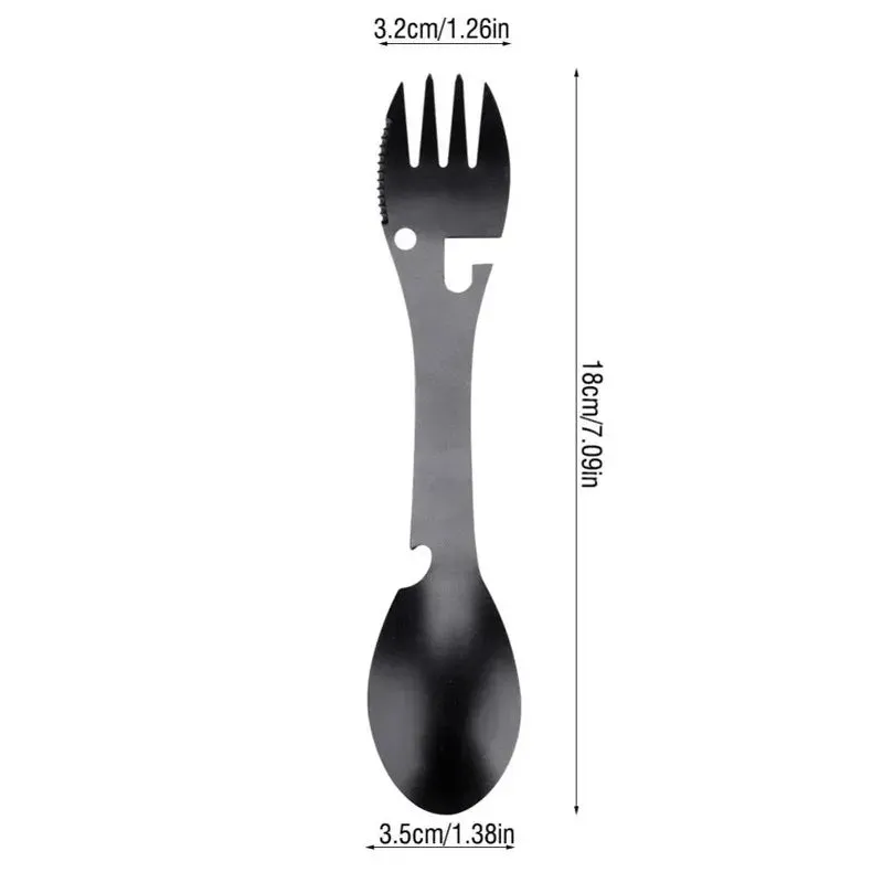 Outdoor Camping Utensils Portable Stainless Steel Foldable Spoon Fork Knife Bottle Opener Combo Set Cutlery Tableware Multitool