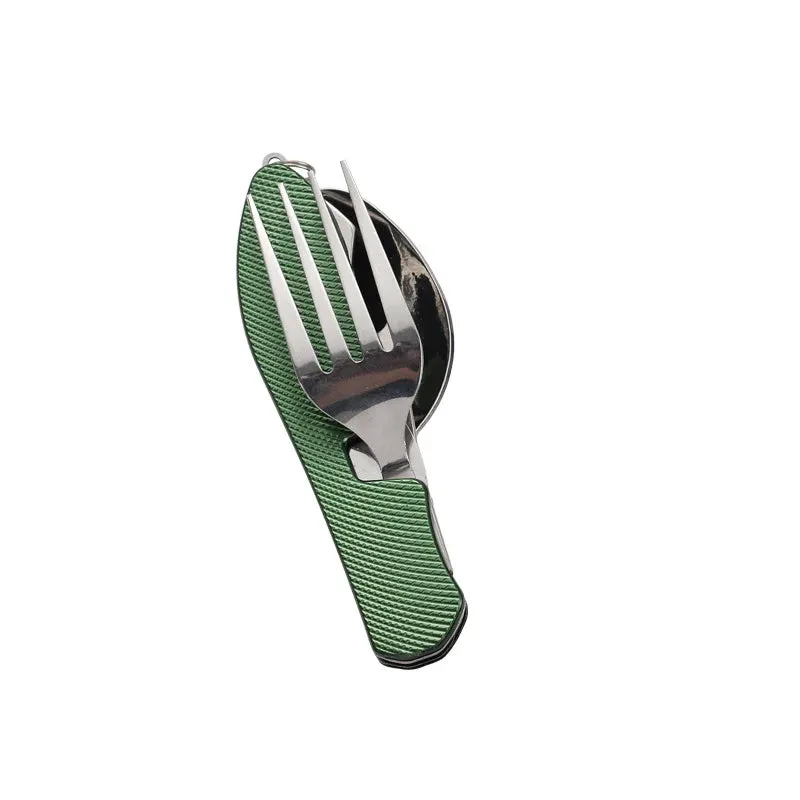 Outdoor Camping Utensils Portable Stainless Steel Foldable Spoon Fork Knife Bottle Opener Combo Set Cutlery Tableware Multitool