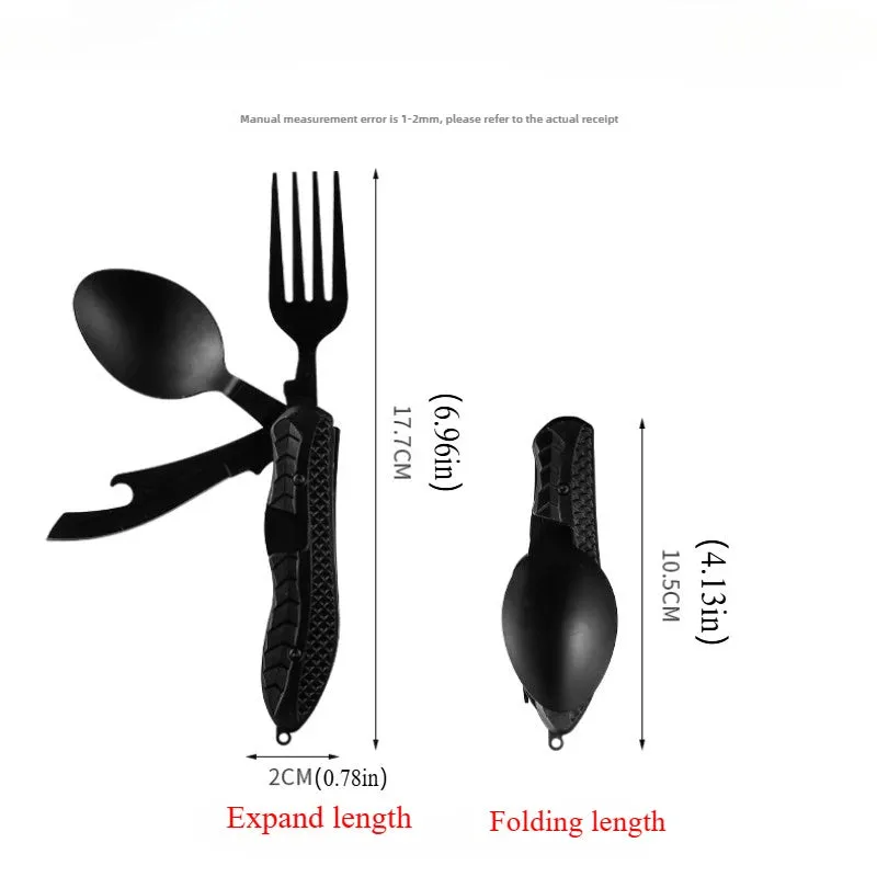 Outdoor Camping Utensils Portable Stainless Steel Foldable Spoon Fork Knife Bottle Opener Combo Set Cutlery Tableware Multitool
