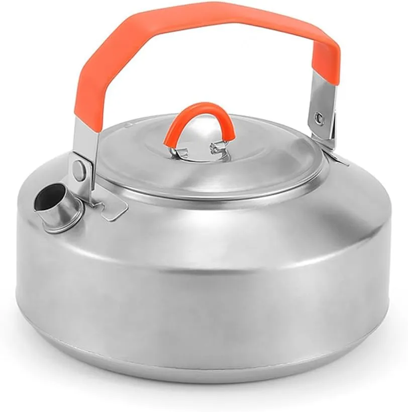Outdoor Stainless Steel AntiScalding SilicaGel Handle Camping Coffee Portable Coffee Pot Picnic Cooker 1L Teapot Cooking Accessory