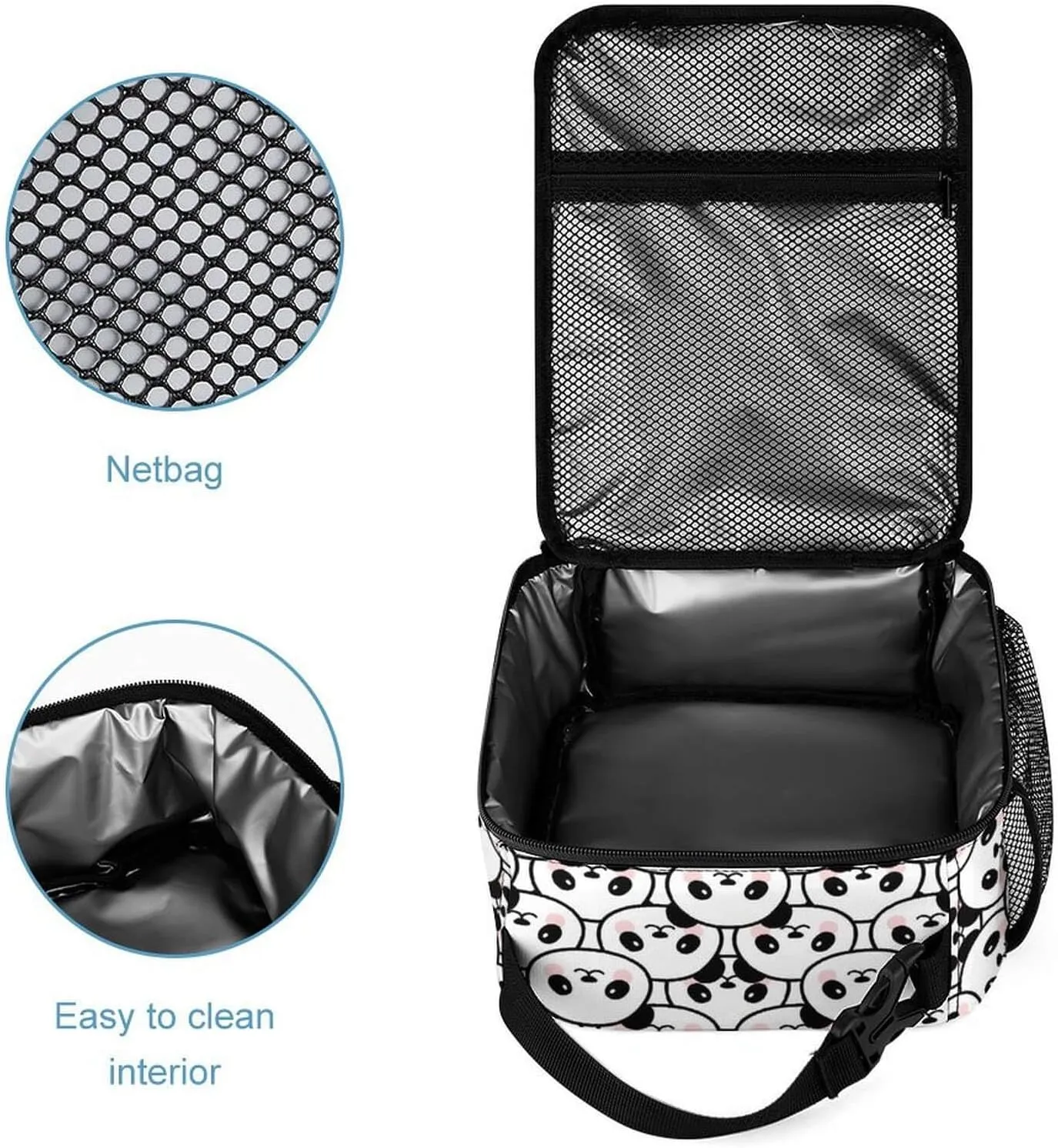 Panda Backpack with Lunch Box & Pencil Case for Kids Girls Boys School, 16 Inch Cute Pandas Bookbag, School Backpack for Students Children, Lightweight, Large Capacity