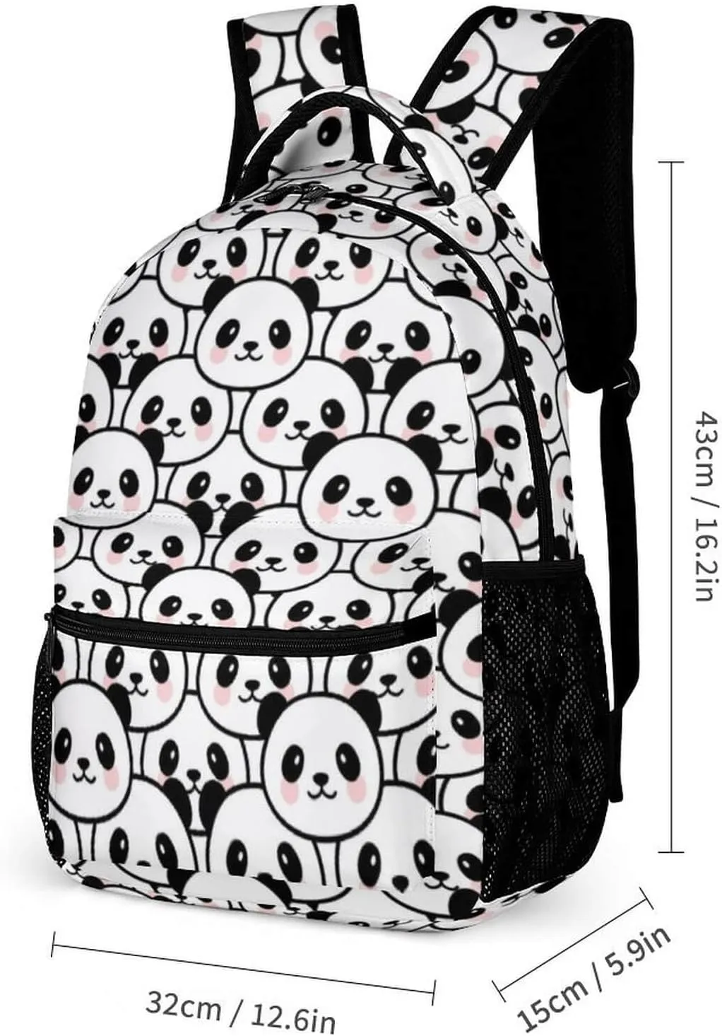 Panda Backpack with Lunch Box & Pencil Case for Kids Girls Boys School, 16 Inch Cute Pandas Bookbag, School Backpack for Students Children, Lightweight, Large Capacity