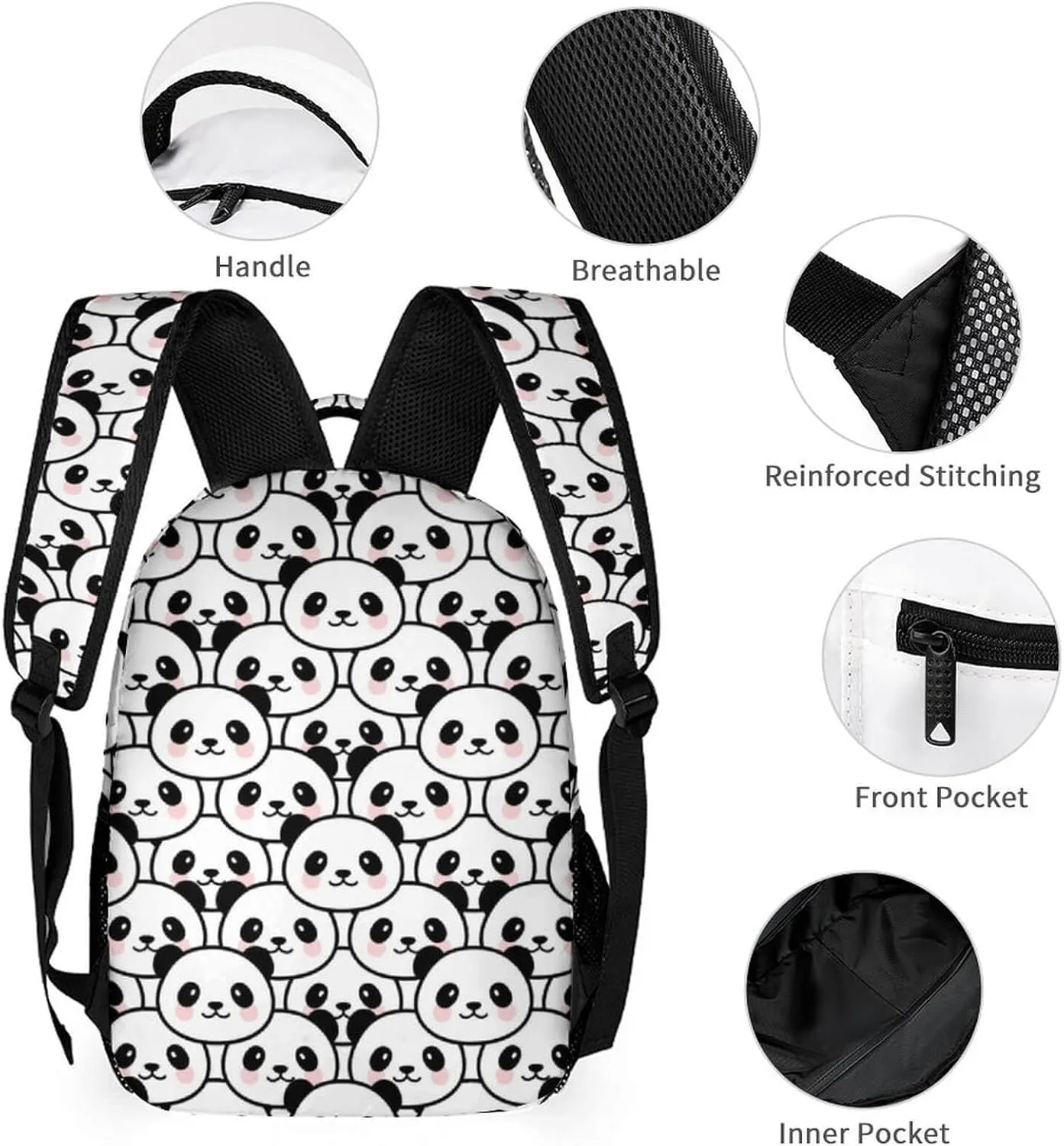Panda Backpack with Lunch Box & Pencil Case for Kids Girls Boys School, 16 Inch Cute Pandas Bookbag, School Backpack for Students Children, Lightweight, Large Capacity