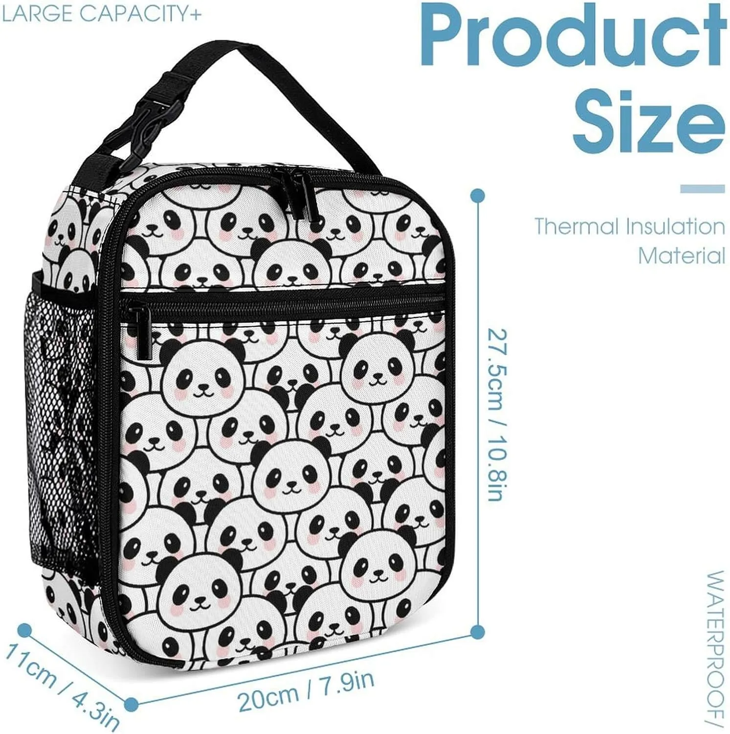 Panda Backpack with Lunch Box & Pencil Case for Kids Girls Boys School, 16 Inch Cute Pandas Bookbag, School Backpack for Students Children, Lightweight, Large Capacity