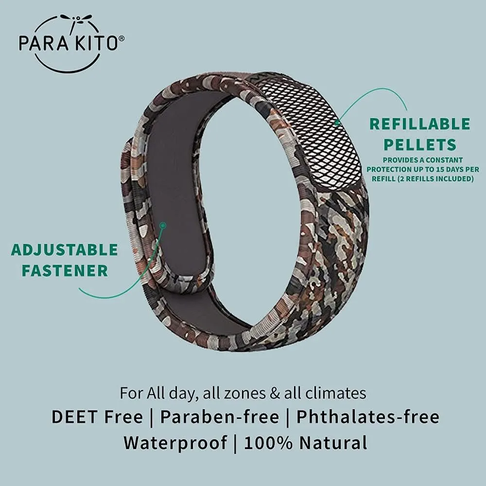 PARA'KITO Mosquito Insect & Bug Repellent Wristband - Waterproof, Outdoor Pest Repeller Bracelet w/Natural Essential Oils (Forest)