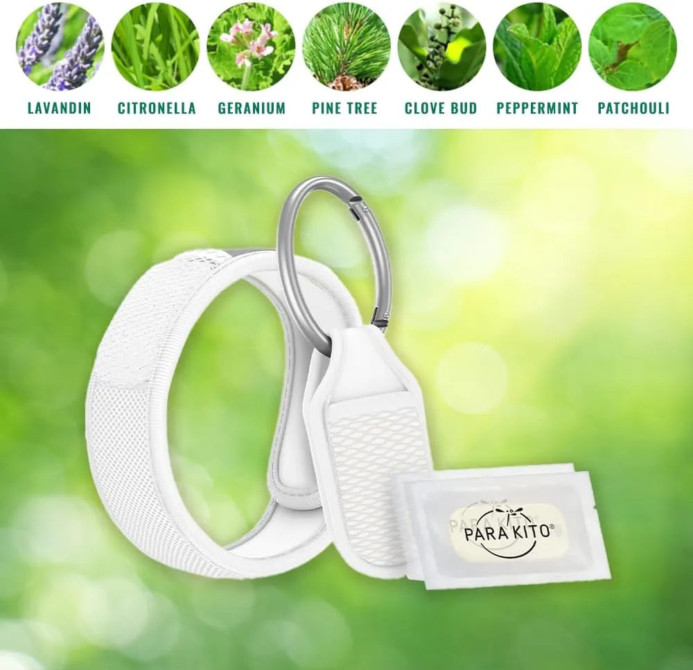 PARA'KITO Mosquito Repellent 1 White Wristband and 1 White Clip Bonus