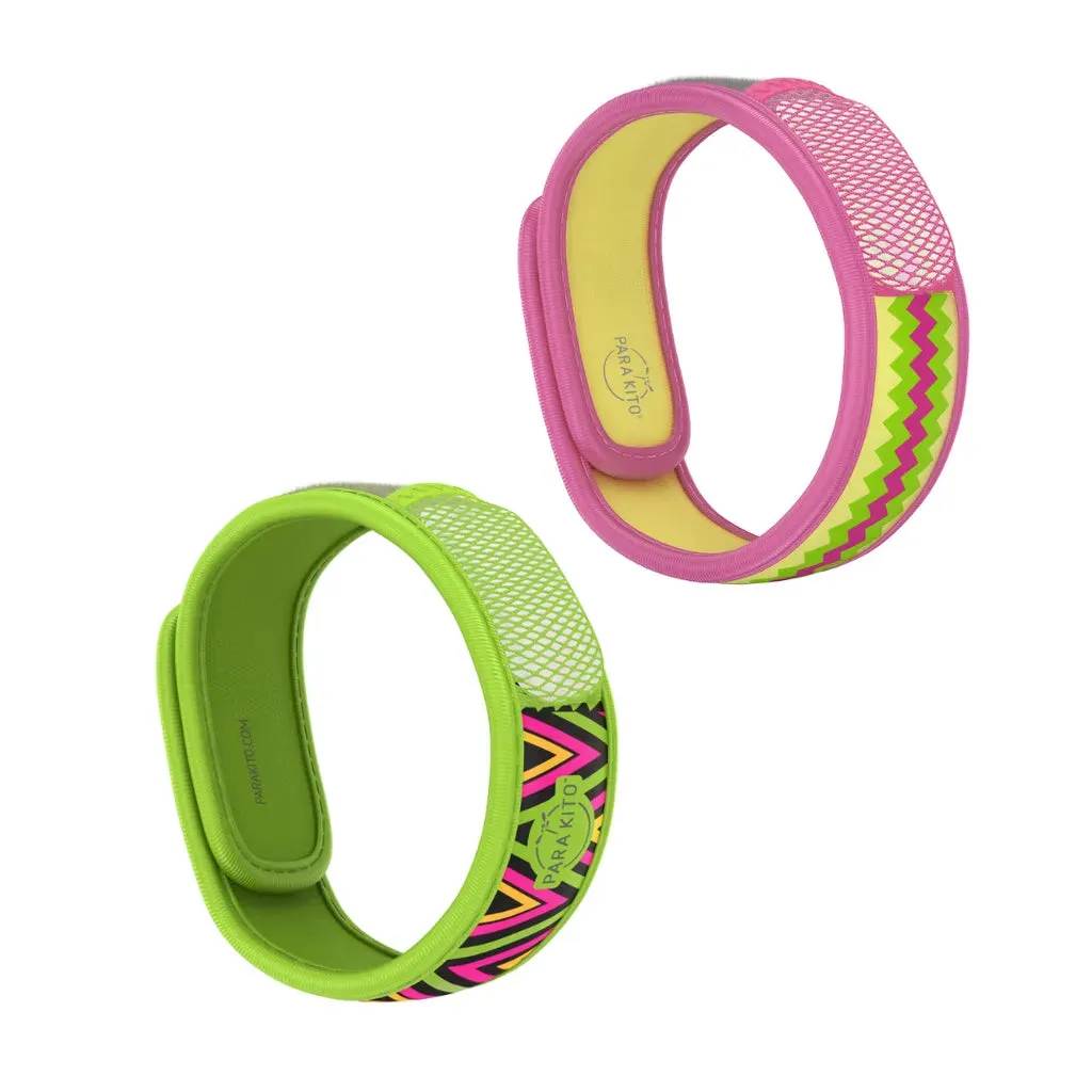 PARA’KITO® Mosquito Repellent Adult Double Wristband - Green Inka / Pink Inka