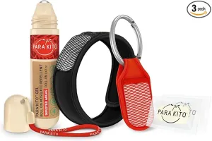 PARA'KITO Mosquito Repellent Bundle - 1 Roll-on | 1 Wristband | 1 Clip (Roll-on   Black   Red)