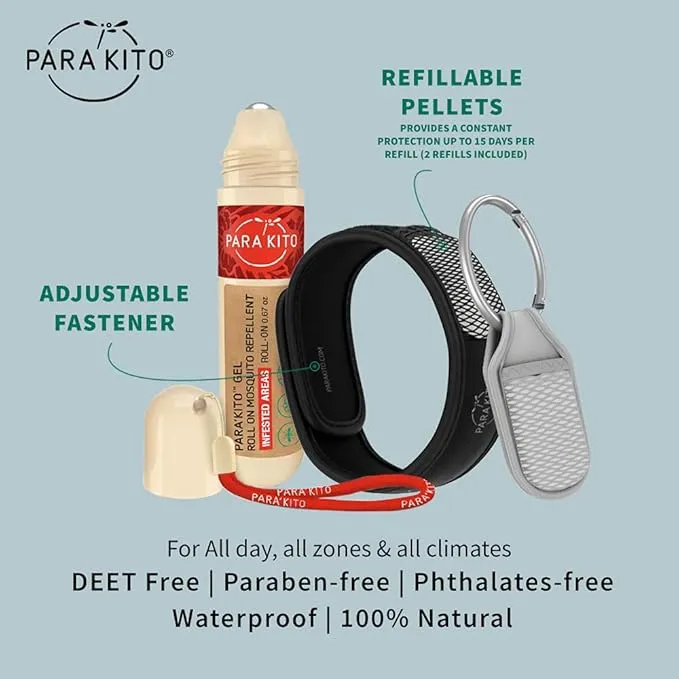 PARA'KITO Mosquito Repellent Bundle - 1 Roll-on | 1 Wristband | 1 Clip (Roll-on   Black   Sage)