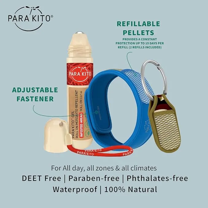 PARA'KITO Mosquito Repellent Bundle - 1 Roll-on | 1 Wristband | 1 Clip (Roll-on   Blue   Camo)