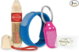 PARA'KITO Mosquito Repellent Bundle - 1 Roll-on | 1 Wristband | 1 Clip (Roll-on   Blue   Pink)