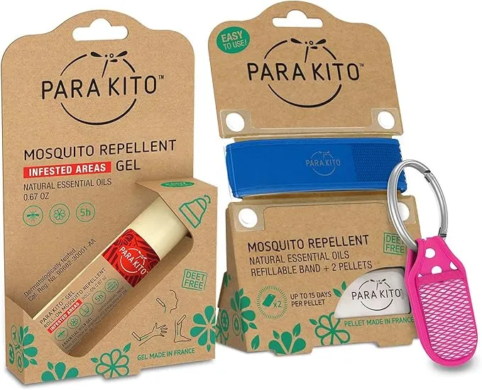 PARA'KITO Mosquito Repellent Bundle - 1 Roll-on | 1 Wristband | 1 Clip (Roll-on   Blue   Pink)
