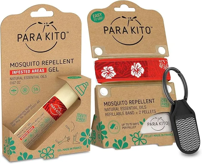 PARA'KITO Mosquito Repellent Bundle - 1 Roll-on | 1 Wristband | 1 Clip (Roll-on   Hawaii   Black)