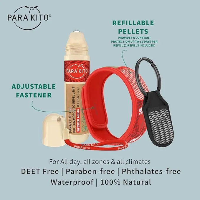 PARA'KITO Mosquito Repellent Bundle - 1 Roll-on | 1 Wristband | 1 Clip (Roll-on   Hawaii   Black)