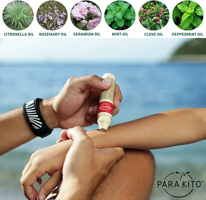 PARA'KITO Mosquito Repellent Bundle - 1 Roll-on | 1 Wristband | 1 Clip (Roll-on   Hawaii   Black)