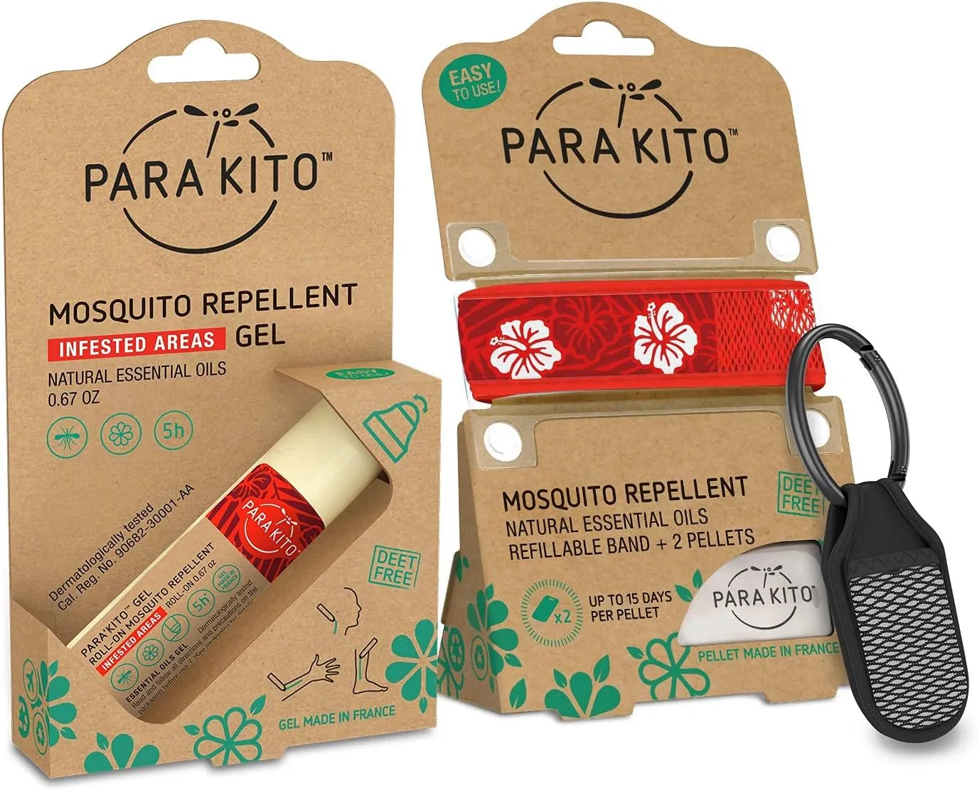 PARA'KITO Mosquito Repellent Bundle - 1 Roll-on | 1 Wristband | 1 Clip (Roll-on   Hawaii   Black)