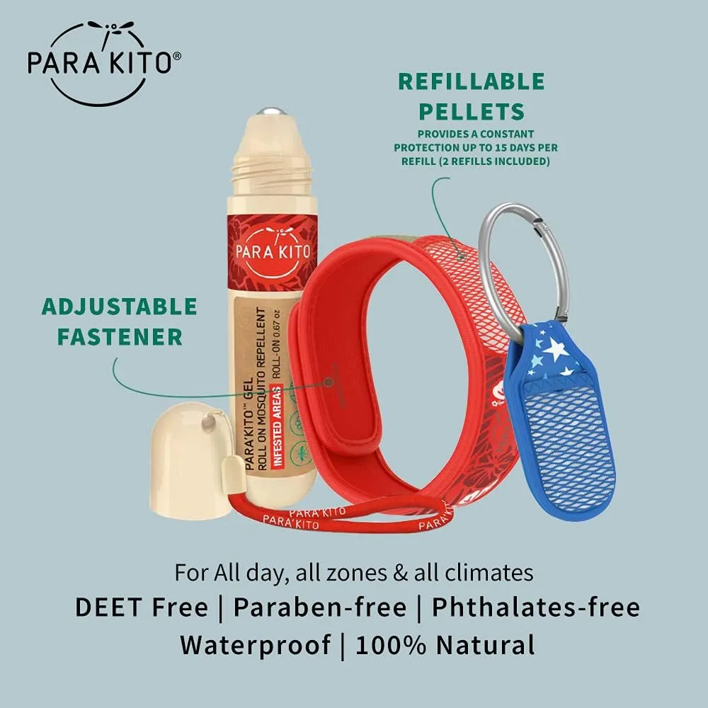 PARA'KITO Mosquito Repellent Bundle - 1 Roll-on | 1 Wristband | 1 Clip (Roll-on   Hawaii   Blue)