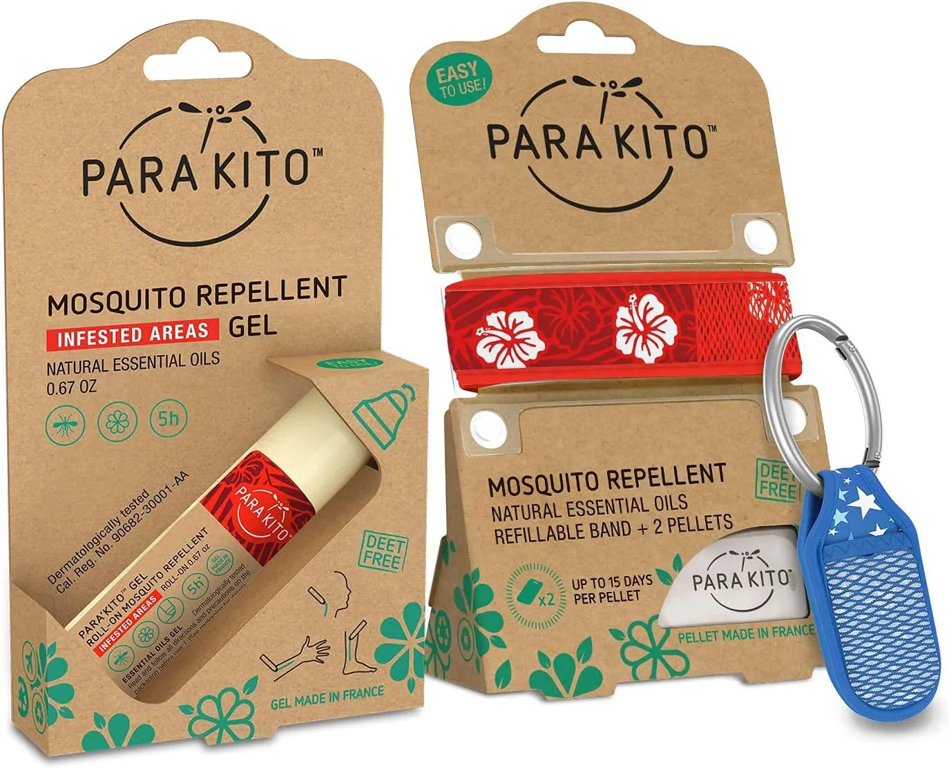 PARA'KITO Mosquito Repellent Bundle - 1 Roll-on | 1 Wristband | 1 Clip (Roll-on   Hawaii   Blue)