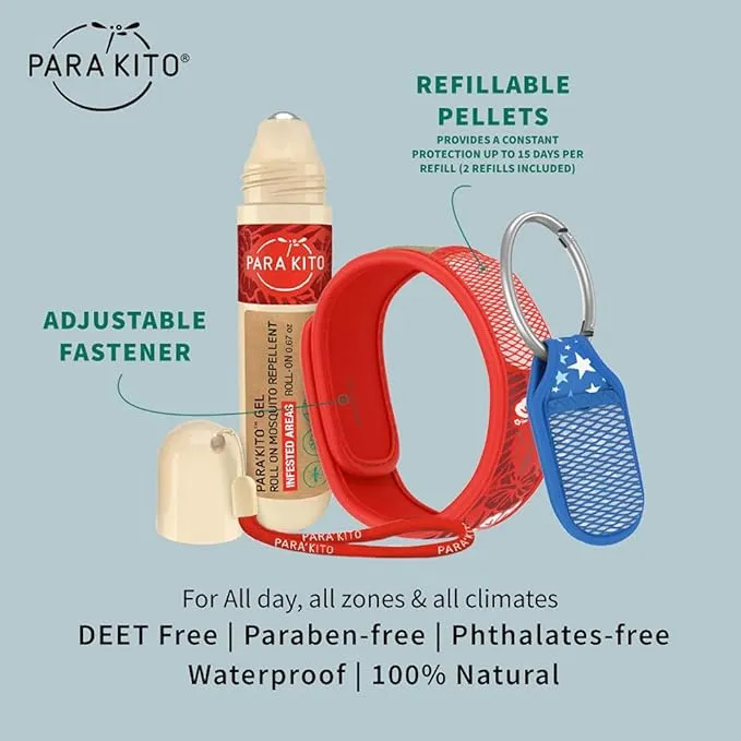 PARA'KITO Mosquito Repellent Bundle - 1 Roll-on | 1 Wristband | 1 Clip (Roll-on   Hawaii   Blue)