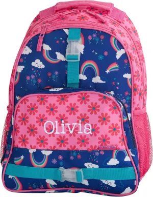 Personalization Universe and Stephen Joseph Personalized Kids Backpack - Rainbow Embroidered All Over Print, Custom Name, Adjustable Straps, Multiple Pockets, 12" x16, Girls Backpack