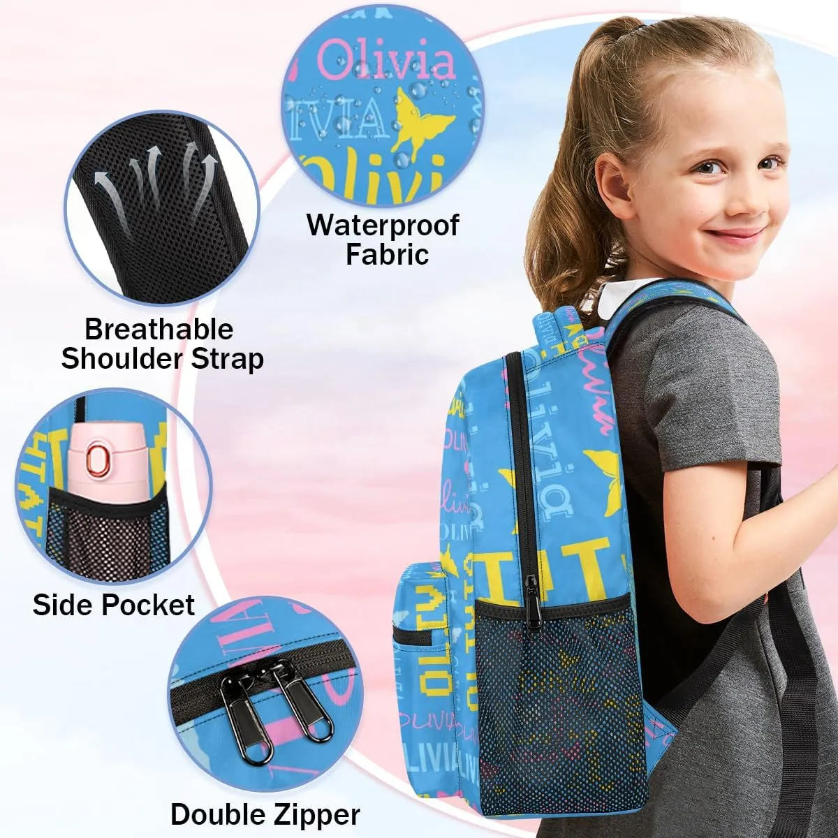 Personalized Butterfly Backpack with Name Custom Shoulder Bags for Women Men Waterproof Travel Casual Daypack Laptop Bag Gifts 16in, Blue