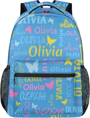 Personalized Butterfly Backpack with Name Custom Shoulder Bags for Women Men Waterproof Travel Casual Daypack Laptop Bag Gifts 16in, Blue