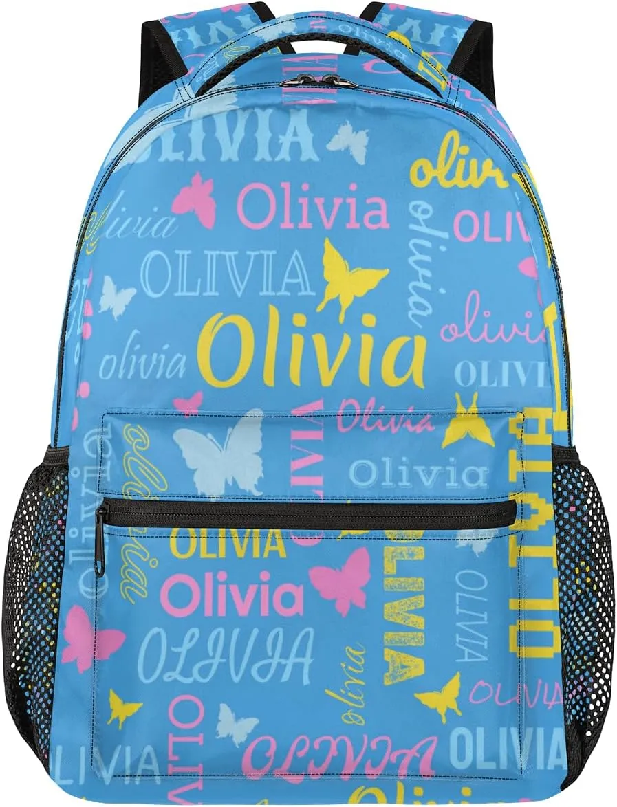 Personalized Butterfly Backpack with Name Custom Shoulder Bags for Women Men Waterproof Travel Casual Daypack Laptop Bag Gifts 16in, Blue
