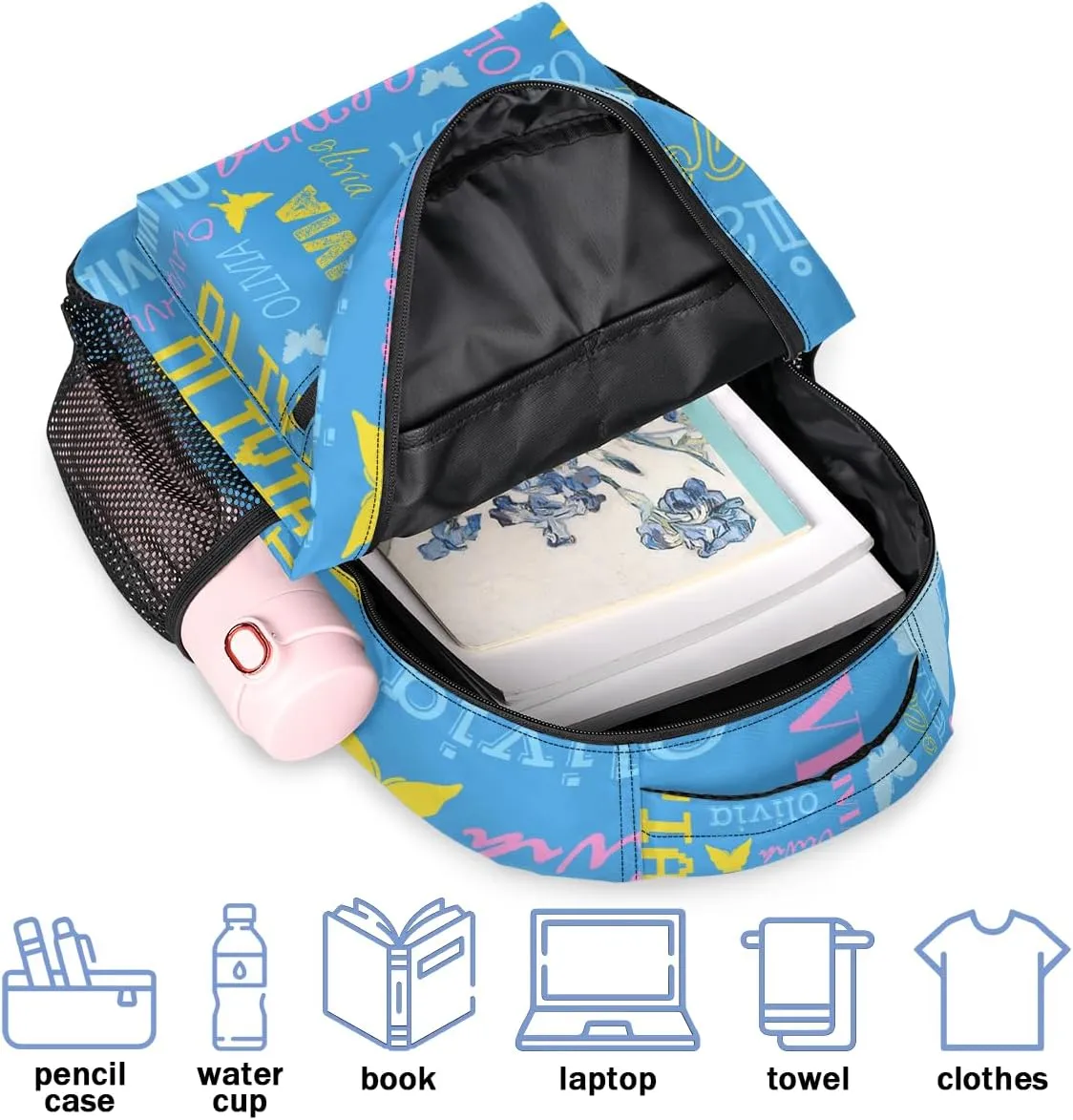 Personalized Butterfly Backpack with Name Custom Shoulder Bags for Women Men Waterproof Travel Casual Daypack Laptop Bag Gifts 16in, Blue