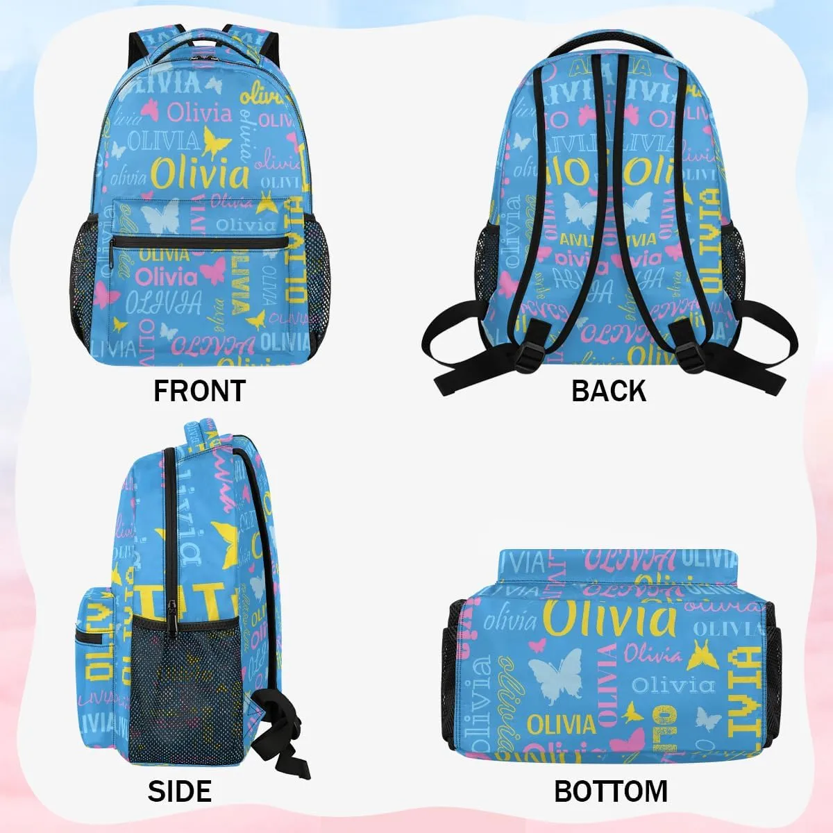 Personalized Butterfly Backpack with Name Custom Shoulder Bags for Women Men Waterproof Travel Casual Daypack Laptop Bag Gifts 16in, Blue