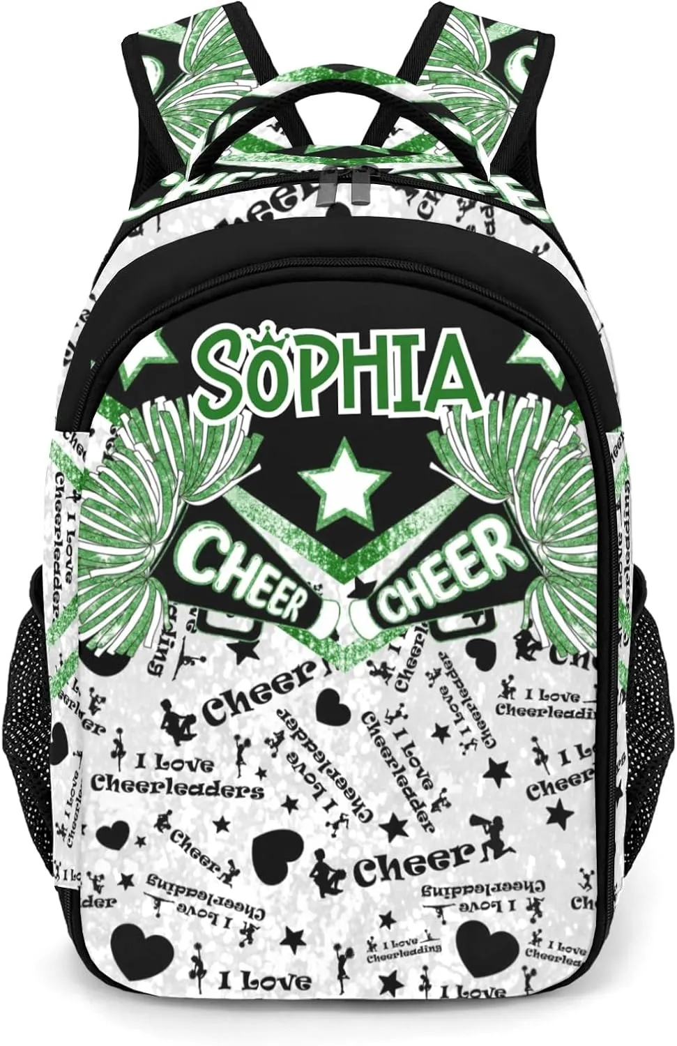 Personalized Cheer Backpack Casual Bag Daypack Schoolbag Laptop Bag for Student Family Party Gift Cheerleader Green Bling Print