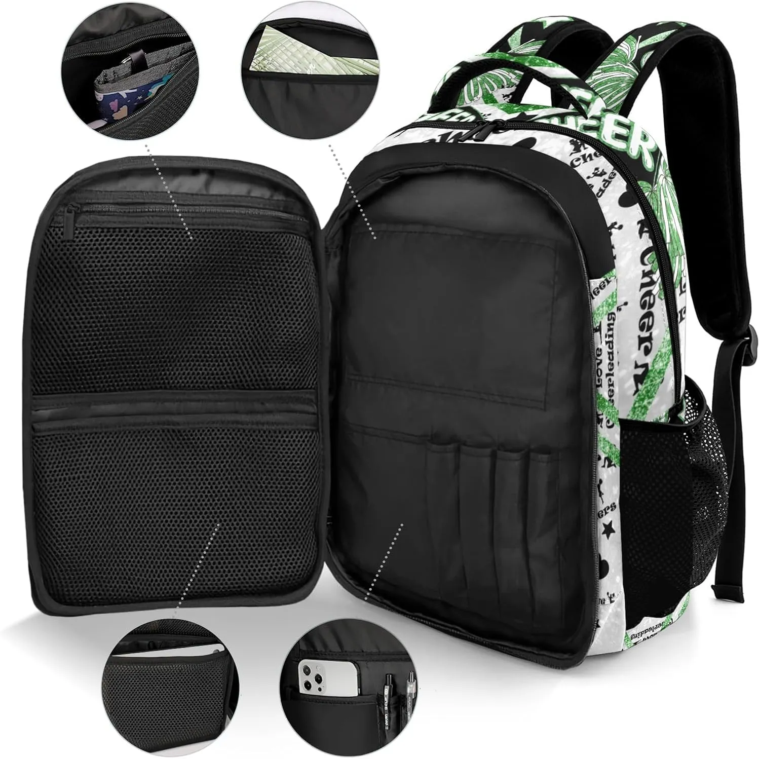 Personalized Cheer Backpack Casual Bag Daypack Schoolbag Laptop Bag for Student Family Party Gift Cheerleader Green Bling Print