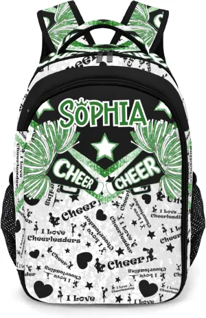 Personalized Cheer Backpack Casual Bag Daypack Schoolbag Laptop Bag for Student Family Party Gift Cheerleader Green Bling Print