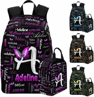 Personalized Shoulder Bag Backpack with Name Customized Pink Gradient Text Butterfly Backpack Custom Casual Bag Knapsack Daypack Bag for Camping Shopping