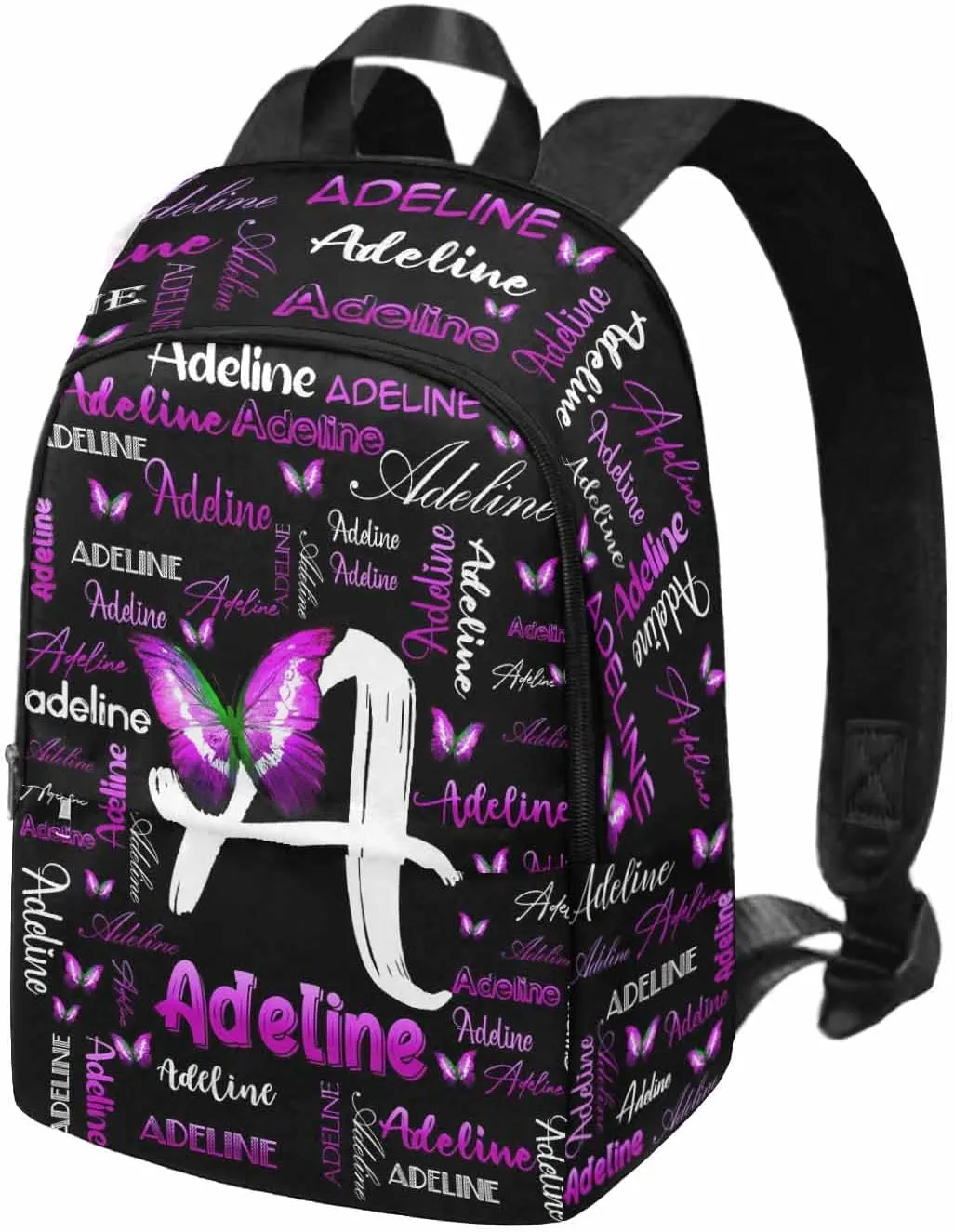 Personalized Shoulder Bag Backpack with Name Customized Pink Gradient Text Butterfly Backpack Custom Casual Bag Knapsack Daypack Bag for Camping Shopping