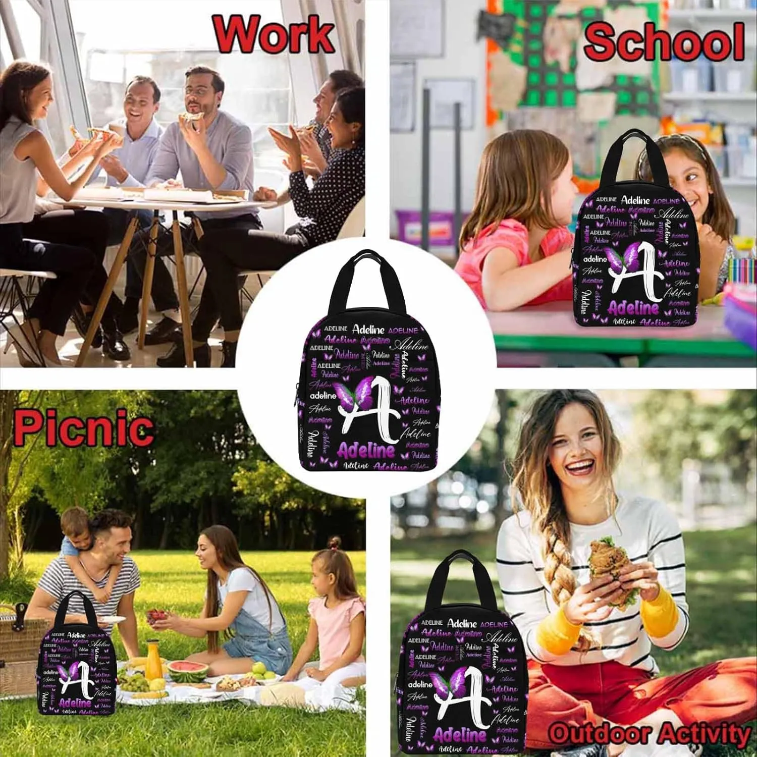 Personalized Shoulder Bag Backpack with Name Customized Pink Gradient Text Butterfly Backpack Custom Casual Bag Knapsack Daypack Bag for Camping Shopping