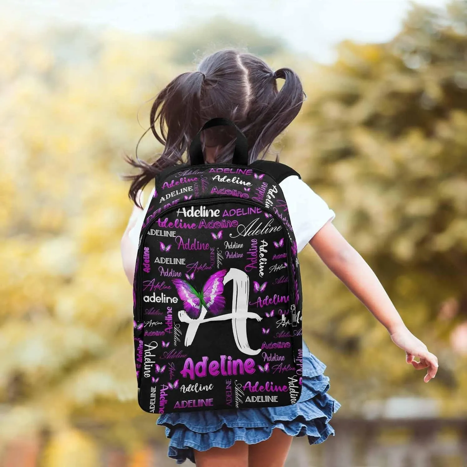 Personalized Shoulder Bag Backpack with Name Customized Pink Gradient Text Butterfly Backpack Custom Casual Bag Knapsack Daypack Bag for Camping Shopping